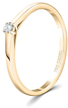 EDELIND Diamant Verlobungsring Damen Gold 750 Diamantring 0.05 Ct aus Gelbgold - Ringgröße 58 (18.5) - mit Schmuck Geschenkbox - Symbol der Liebe