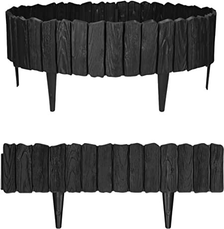 GARDENIX 2.3m Holzoptik Rasenkante Kunststoff 4 Module - Beetumrandung Garten, Beeteinfassung Schwarz, Beetbegrenzung, Flexible Blumenbeet Umrandung, Beetzaun, Gartenpalisade Holz, Beetkanten