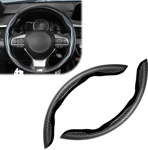 UREHEPO Car Carbon Fiber Steering Wheel Cover, Non-Slip and Breathable Microfiber Leather, Steering Wheel Wrap Cover Accessories Universal, Black