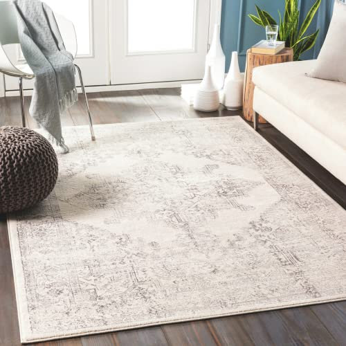 Livabliss Roma Alfombra Vintage Oriental - Alfombra Salon, Habitacion, Pasillo o Dormitorio, Estilo Tradicional Bohemio, Natural, Facil de Limpiar, Alfombras Grande 120x170cm, Blanco Hueso y Gris