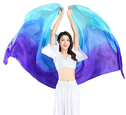 TMZAQH Women Real Silk Belly Dance Veils Silk Hand Scarves Fire Flame Colors