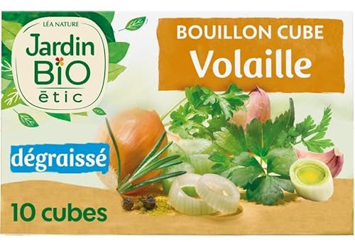 JARDIN BIO - Bouillon Cube Volaille Bio Dégraissé - 100g - Pour une cuisine saine et savoureuse - Sans huile de palme. - Lot De 4 - Vendu Par Lot