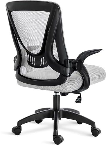 Blisswood Adjustable Office Desk Chair, Mesh Swivel Computer Chair With 90° Flip-up Armrest with Lumbar Support Adjustable Height (Grey)
