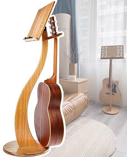 WORDFUN Bambus Holz Buchständer, 2 In 1 Dual-Use Notenständer & Tischständer, Robust Stabile Orchesterpult, Kochbuchhalter, 340° Verstellbar, Buchhalter & Leseständer