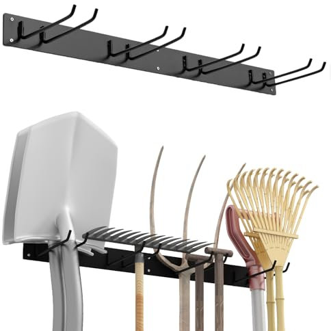 GOPLUS Gerätehalter Wand, Gartengerätehalter mit 4 Doppelhaken, Besenhalterung Wand bis zu 150kg belastbar, Wandhalterung für Gartengeräte, Werkzeughalter für Garten & Garage