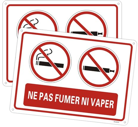 Andchi 2pcs panneau interdiction de fumer panneau interdiction de fumer vaper pour bureau hôtel restaurant métal 25x18cm