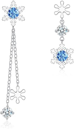 Bewenda Silber Weihnachten Lange Ohrringe Hängend, 925 Sterling Silber Asymmetrische Schneeflocken Damen Ohrstecker Ohrhänger, Hypoallergen Quaste Kette Hängeohrringe, Tropfen Ohrringe mit Geschenkbox