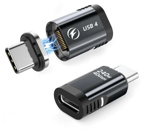 HanCenDa Magnetischer USB -C -Adapter 2Pack, 180 Grad Typ C Magnetic Adapter 24Pin Schwarz, PD 240W Schnellladung USB4 40Gbit/s Datenübertragung 8K 60 Hz Video für Thunderbolt 3/4, MacBook Pro Air