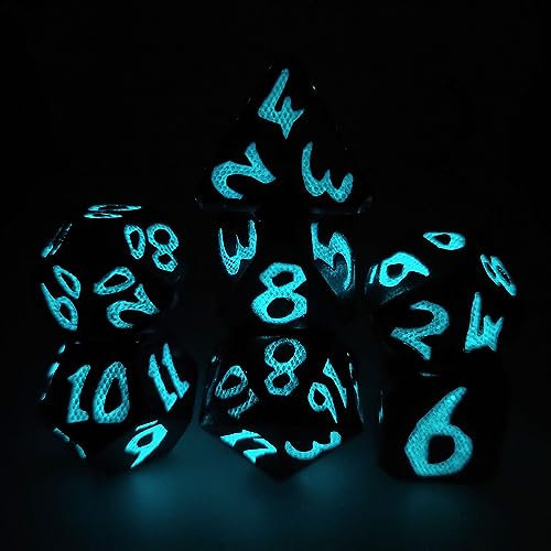 EIFOCWCY Metall DND Würfel Set, Metal Glowing Dice DND Dice Set, Dungeons and Dragons Starter Set D&D Würfel für TRPG Brettspiel Tischspiele DND Würfelset Clear Number Silver Blue Light Up Dice D 20