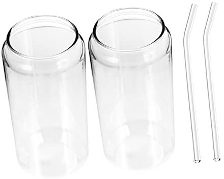 TOPBATHY Heat-Resistant Glass Cups with Straws 350ml Sturdy Glass Drinking Cups Cocktail Water Tumblers Set of 4 for Milk Tea Coffee and Cold Beverages