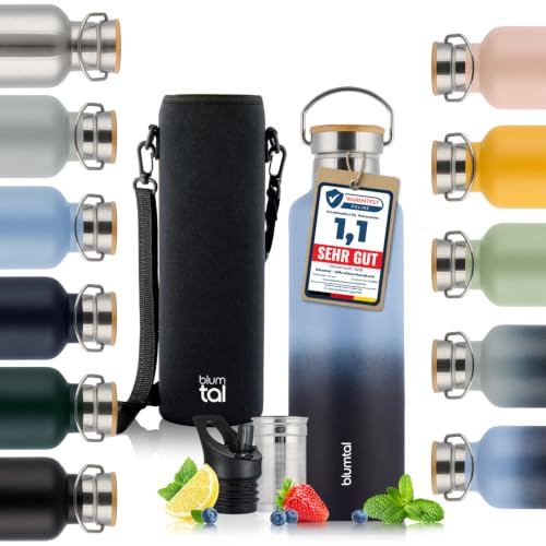 Blumtal Thermosflasche 500ml Grey Blue & Dark Ocean Trinkflasche | Doppelwandige Trinkflasche Edelstahl 500ml, Isolierflasche 500ml, BPA frei, Edelstahl Trinkflasche