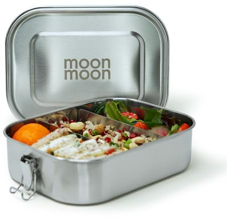 Moonmoon Stainless Steel Lunch Box (1.4L) | Leakproof Metal Bento Lunch Box with Compartments | BPA free Salad & Sandwich box for Adults & Children