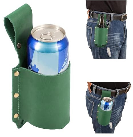 Beer Belt Beer Holder, Leather Bottle Holder Belt Beer Bottle Holder Beer Holster, Beer Gifts for Men Father's Day Christmas Beer Drinker Lovers Beer Accessories for Travel, Army Green, Classic