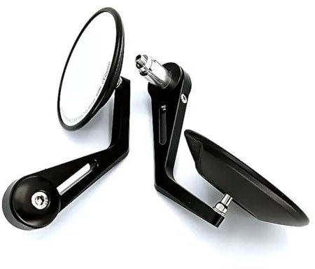 Kettennieter Motorrad Lenkerendenspiegel Konvexe Oberfläche Seitlicher Runder Rückspiegel Motorradzubehör Spiegel CNC Aluminiumlegierung Schwarz Moped Zubehör Spiegel Motorrad