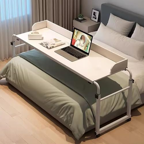 ZHFASDS üBerbetttisch Mit Rollen,HöHenverstellbar Schreibtisch Pc Tisch Essenstablett Schreibtisch Rollender Medizinischer Tisch Fauler Schreibtisch Mit Rollen(Color:Weiß)