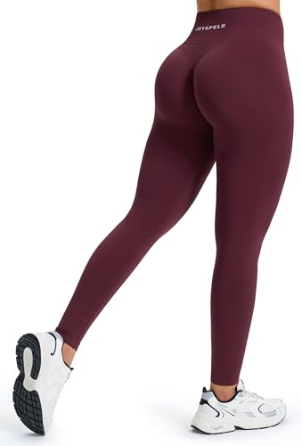 JOYSPELS Gym Sport Leggings Damen, Sporthose Damen Lang Blickdicht Po Push Up Seamless Leggins Tights Cordovan M