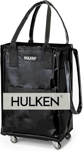 HULKEN Borsa per la spesa riutilizzabile su ruote, piccola, nera, carrello della spesa, borsa trolley, chiusura a cerniera, leggera, può trasportare fino a 29,9 kg, si piega piatta