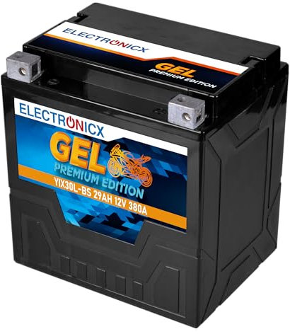 Electronicx GEL YIX30L-BS 12V 29Ah 380A – Batterie moto puissante, sans entretien, scellée et étanche. Parfaite pour Harley, ATV ou scooter. Robuste, fiable et prête à l'emploi.