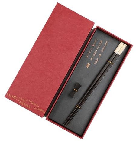 OWOHYG Juego de Regalo de Palillos Chinos y Coreanos de Madera de ébano Reutilizables de Primera Calidad con Soporte para Palillos, Caja de Regalo, Palillos Chinos, japoneses y Coreanos d(Black)