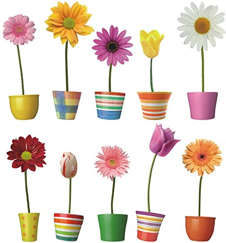 Adesivi per finestre Tulipani - Pellicola Adesiva per Vetri con Design di Fiori, Adesivi per Vetri e Zanzariere Anticollisione, Per Interni ed Esterni,Adesivi Finestra Piante in Vaso
