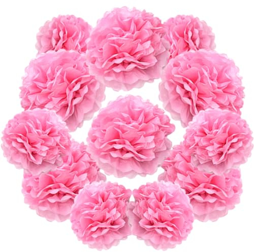 Yosawo 12 Stück Seidenpapier Pompoms Dekorpapier Blumen Deko(ZH/Pink) | Seidenpapier Pompoms, Papier Fans Fächer und Wabenbälle Dekorpapier Kit für Geburtstag Hochzeit Hauptdekorationen