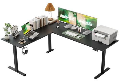 Agilestic Höhenverstellbarer Eckschreibtisch 190 x 155 cm | L-förmiger Schreibtisch elektrisch, 80 kg Belastbarkeit, 3 Speicherplätze, Computertisch für Homeoffice, Schwarz