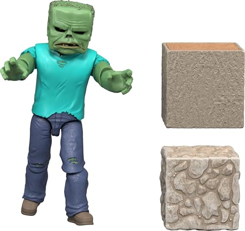 Mattel Minecraft Action Figure & Accessories Set, Zombie Posable Personaggio da collezione ispirato a un film di Minecraft, scala 8,3 cm