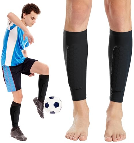 Ledeak Espinilleras Futbol, 1 Par Espinilleras Fútbol Elásticas, Espinilleras con Almohadilla de Esponja en Forma de Panal, Profesionales Protectores Tibias para Hombres, Mujeres y Jóvenes