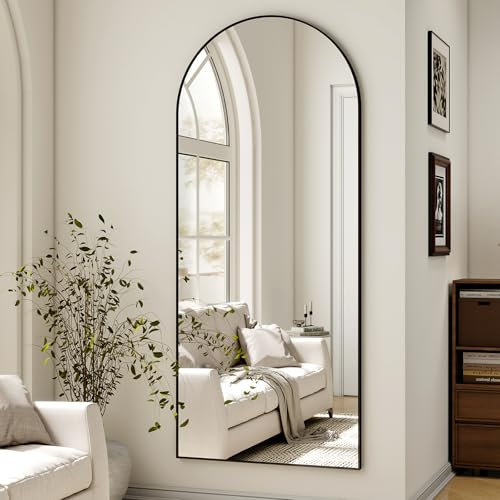BEAUTYPEAK Bogen Ganzkörperspiegel 173x55 cm, Gewölbter Standspiegel hängend oder lehnend an die Wand, groß Bodenspiegel mit Ständer für Schlafzimmer, Wohnzimmer oder Ankleidezimmer,Schwarz