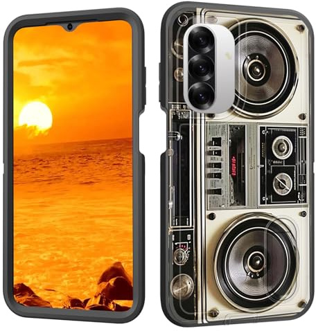 BFUKVOU for Galaxy A26 5G Case with Built in Kickstand,Shockproof/Dustproof/Drop Proof 3-Layer Military Grade Protective Cover for Samsung Galaxy A26 5G 6.7 2025,Vintage 80s Boombox