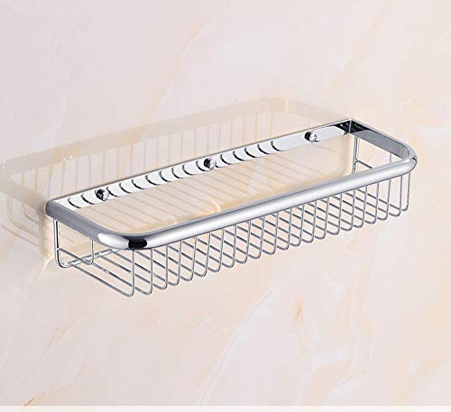 Étagère de douche en laiton avec vis d‘installation dissimulées, étagères murales antirouille pour salle de bain, panier de rangement de cuisine, Silver, 45 cm