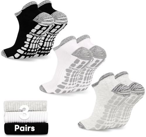 GRPSKCOS Herr greppstrumpor 3 par halkfria strumpor för herr pilates yoga sjukhus socka storlek 5-13, 02 Svart+Vit+Grå, 45-47 EU