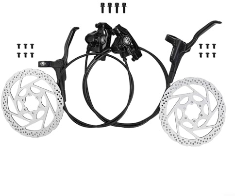 MT200 Mountain Bike Juego de frenos de disco hidráulico, aleación de aluminio doble pistón delantero trasero sistema de freno con líneas de freno para bicicleta de carretera MTB (negro)