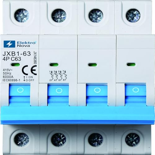 ELEKTRONOVA Interruptor magnetotérmico trifásico 4P 63A C63 6kA - 4 módulos DIN - 380V