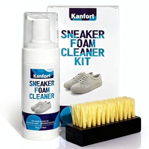 kanfort Shoe Cleaner kit, Sneaker Foam Cleaner Kit with Shoe Brush, Water-Free Foam Sneaker Cleaner, Suede Shoe Cleaner for Suede, Leather, Knit, White, Fabric, Nylon Mesh, PU