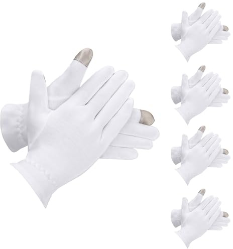 Segus Touch Screen Moisturising Gloves, 4 Pairs White Cotton Gloves for Eczema, Breathable and Washable, Moisturising for Dry Hands, Hand Care, Jewelry Inspection, Photography (M)