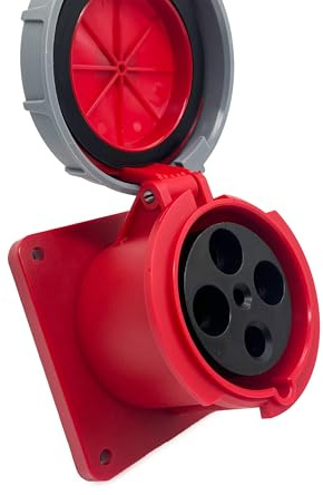 63A 4Pin Female Flush-Mounted Receptacle(Compatible with 60amp),Industrial Waterproof Connector,IP67 Concealed Socket Aviation 3Phase Plug&Socket,for High-Power Equipment,IEC60309 3P+E 6H