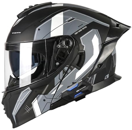 Klapphelm mit Bluetooth Motorradhelm Helm mit integriertem Bluetooth Integralhelm Anti-Fog-Doppelspiegel Vollvisierhelm DOTECE Genehmigt sturzhelm für Damen Herren
