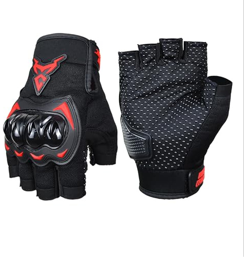 MOTOCENTRIC Gants de Moto d'été Demi-Doigts, Hommes et Femmes, Gants de cyclomoteur, Gants de Motocross, BMX, ATV, VTT pour Adultes et Adolescents (Red, Large, Cyclisme)