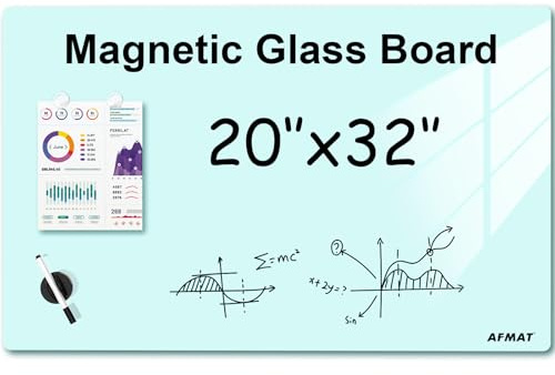 AFMAT Magnetic Glass Dry Erase Board 80 x 50cm, Modern Memo Board, Wall Mounted Tempered Large Glass Whiteboard Frameless for Home, Office, Kitchen, White, GB05