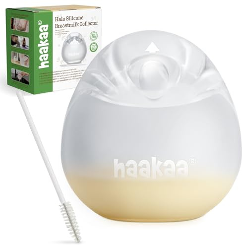 haakaa Halo - Colector de leche materna de silicona – Extractor de leche manual portátil para lactancia, manos libres, reutilizables, conchas de leche materna con cepillo de limpieza, 3 onzas/90 ml, 1
