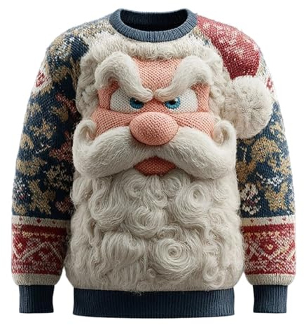 Pull de Fête de Noël pour Homme Design Créatif en Relief 3D Représentant Le Père Noël Sweater Chaud et Confortable pour Les Vacances d'hiver et Le Réveillon Christmas Cadeau Homme