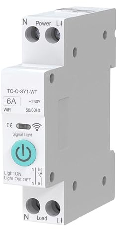 Interruptor WiFi, 1P+N 6A 230V, interruptor de control remoto inalámbrico para hogar inteligente, temporizador, control por voz, compatible con la aplicación Smart Life TUYA, montaje en riel DIN.