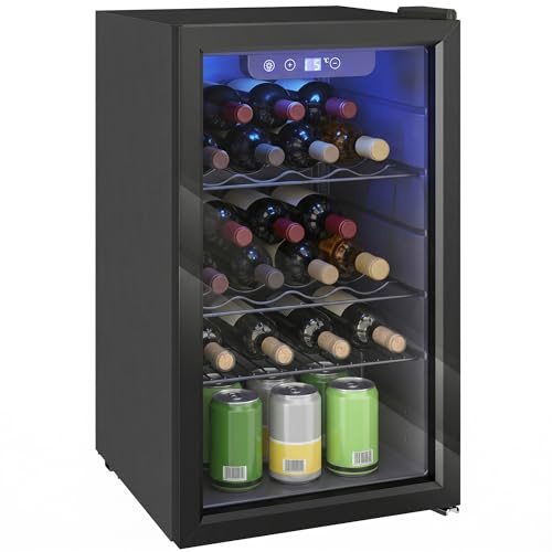 HOMCOM Weinkühlschrank 24 Flaschen, 68 Liter, 4-16°C, UV Schutz, Schwarz