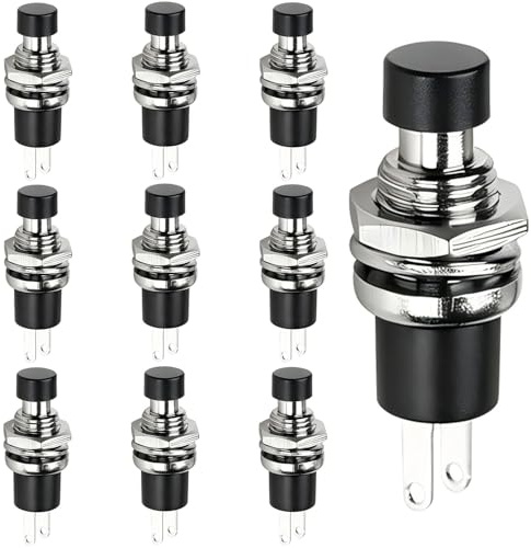 VISSQH 10 Piezas Momentáneo Interruptor a Pulsador 2 polos micropulsador 1A 250V AC SPST cerrado normal Mini Interruptor(NC negro)