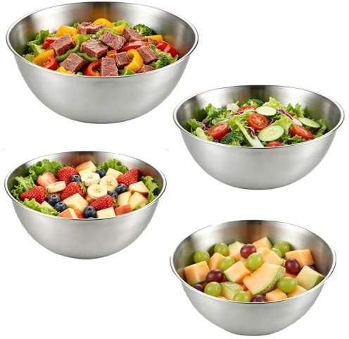 LYSPBAO 4 PCS Stainless Steel Mixing Bowl Set, Stackable Metal Nesting Bowls, Kitchen Bowls for Baking Cooking Salad Fruit Desserts Soups Cereals, (23 CM/19 CM/17 CM)