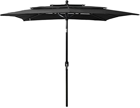 Kaorsrow Ombrellone rettangolare da giardino, 2 x 2 m, con palo in alluminio e manovella, pieghevole, a 3 strati, con 8 stecche, per balcone e giardino, antracite, Nero , 2.5 x 2.5 m