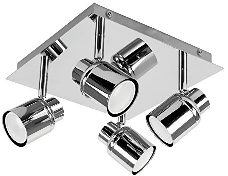 MiniSun | Modern Polished Chrome Square Plate Adjustable 4 Way Ceiling Spotlight | Ceiling Spots, Home Décor & Improvement Essential | Mains Wired