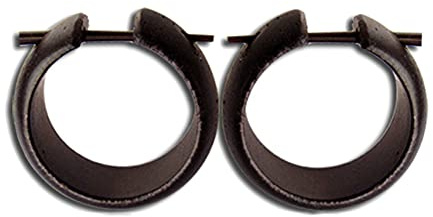 CHICNET Holz Pin Creolen handgeschnitzt abgerundet dunkelbraun Horn-Pin Ohrringe 20 mm | coole organic unisex Holzohrringe Männer Frauen | Tribal Ohrschmuck natürlich Herren