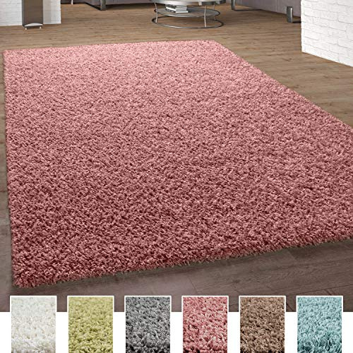 Paco Home Teppich Wohnzimmer Schlafzimmer Hochflor Shaggy Flokati Optik Einfarbiges Design Weich Flauschig Moderne Deko, Farbe:Rose, Größe:200x280 cm